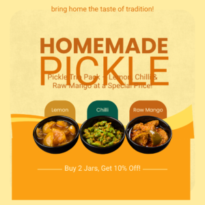 Homemade Pickle Trio Pack (Lemon, Chilli & Raw Mango)